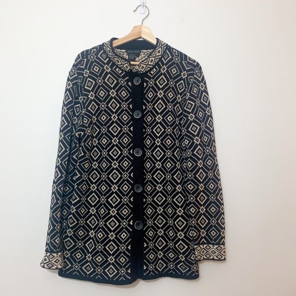 Nomadic Traders Jackets & Blazers - Nomadic Traders Diamond Geometric Button Fair Isle Cardigan, Size Large